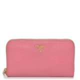 Prada Saffiano Metal Zip Around Pink Wallet