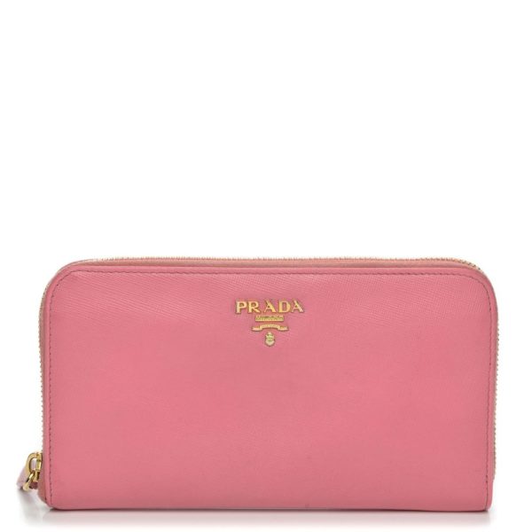 Prada Saffiano Metal Zip Around Pink Wallet