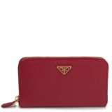 Prada Saffiano Metal Zip Around Red Wallet