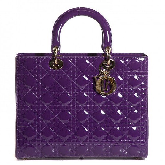 Lady Dior Large Purple Patent Leather Bag